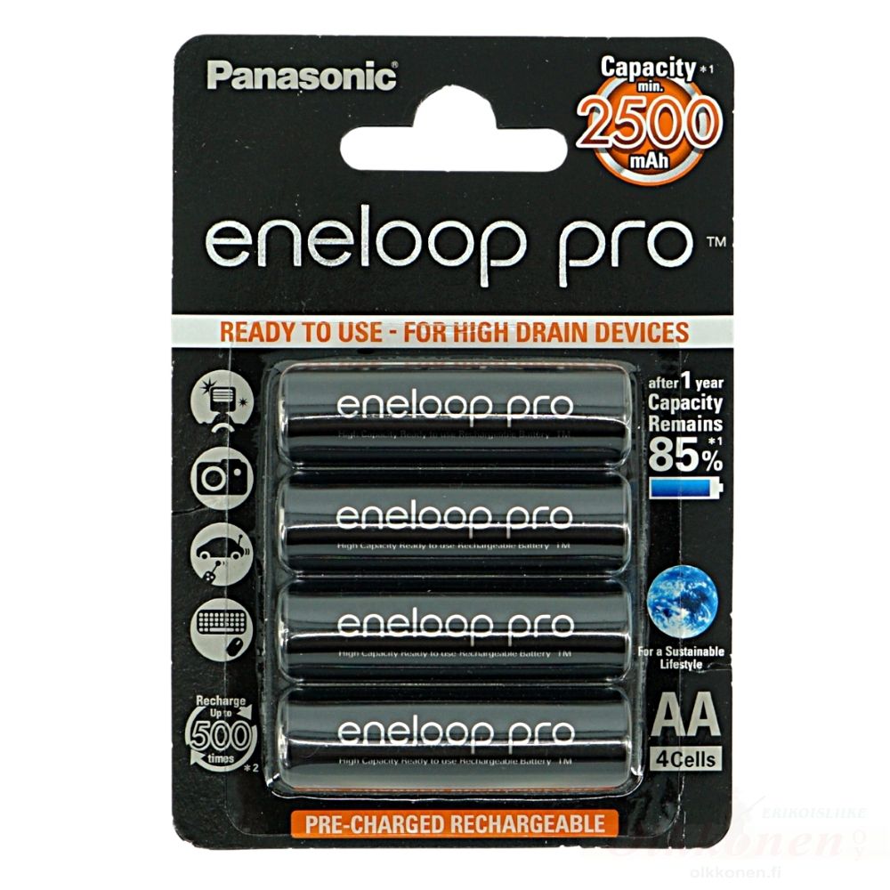 Panasonic Eneloop  pro AA 2500 mAh akut 4 kpl                                                                 
