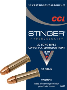 CCI .22 LR EX Stinger HP 500 m/s 2,08g 50kpl/rs                                                             