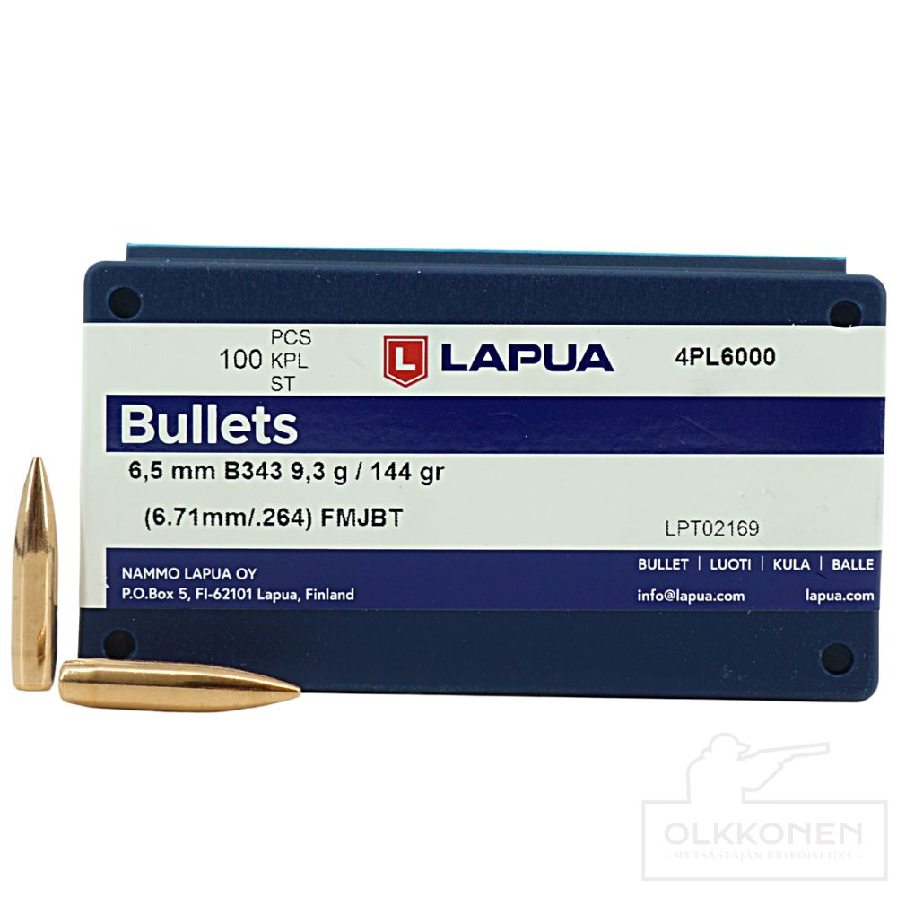 Lapua 6,5 mm / 9,3 g FMJ B343 luoti 100kpl/rs 