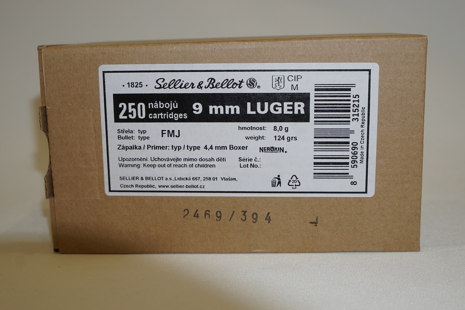 Sellier & Bellot 9mm Luger 8g FMJ 250 kpl