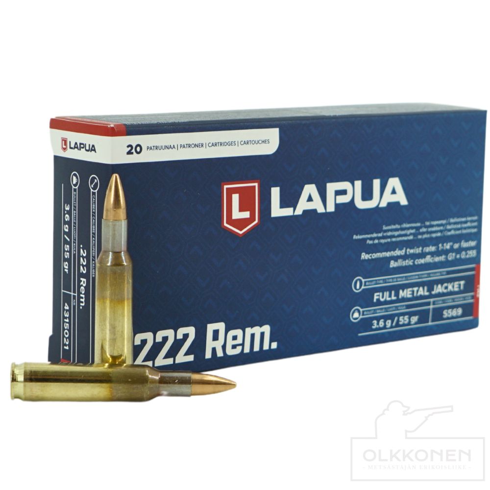 Lapua .222 Rem 3,6 FMJ S569 patruuna 20 kpl/rs