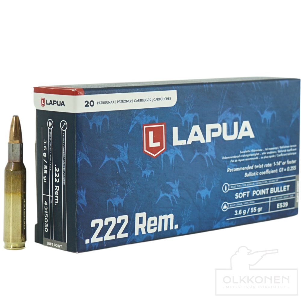 Lapua .222 Rem 3,6g SP E539 patruuna 20 kpl/rs