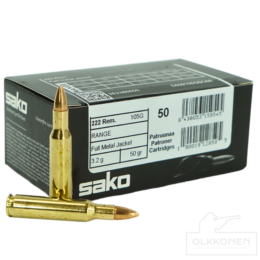 Sako Range .222 Rem FMJ 3,2g patruuna 50 kpl/rs