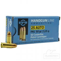 PPU 6,35 mm FMJ (25 Auto) 3,25g patruuna 50 kpl/rs